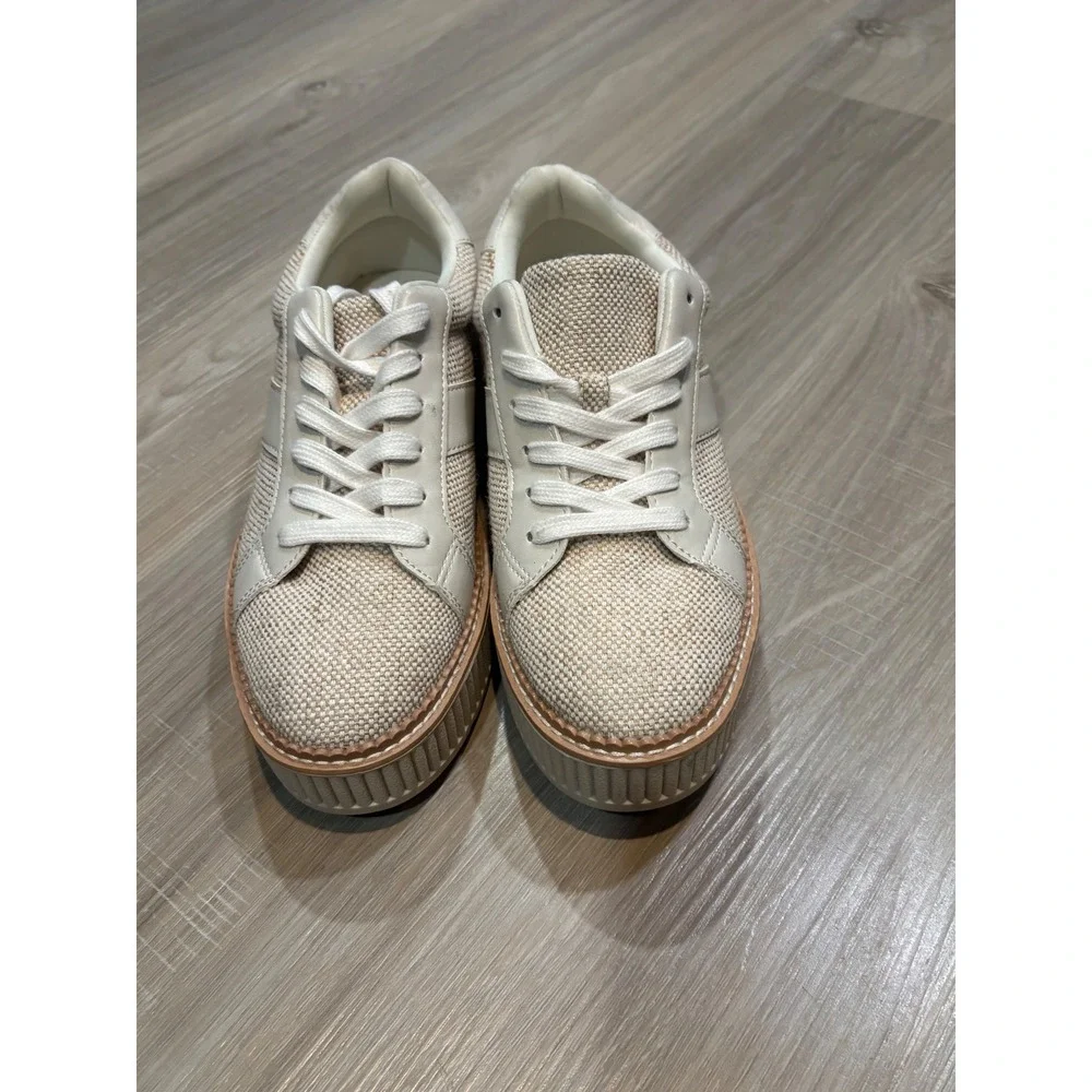 DV Dolce Vita Bubbles Platform Sneakers Cream Tan Woven Raffia Lace UpWomens 7.5